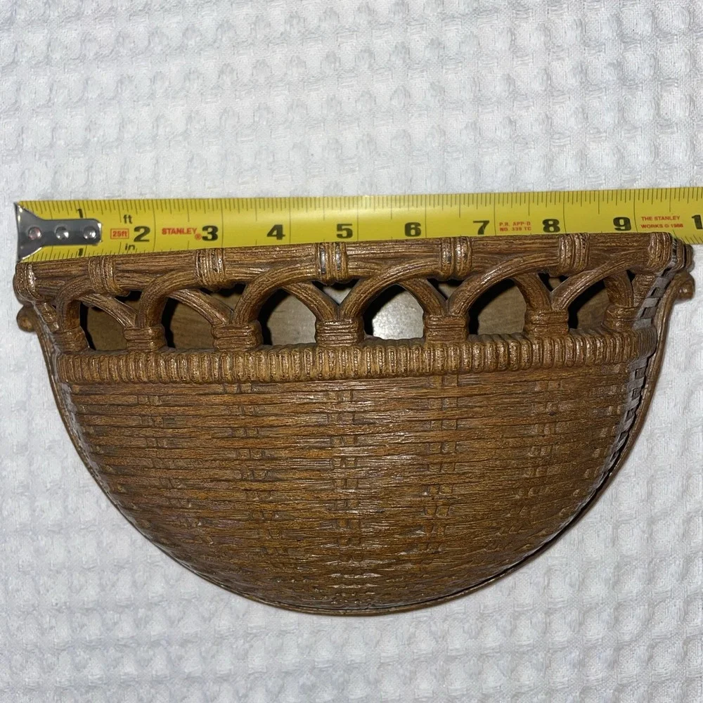 Vintage Syroco Wall Pocket Brown Basket Weave Wall  Planter Wall Mount